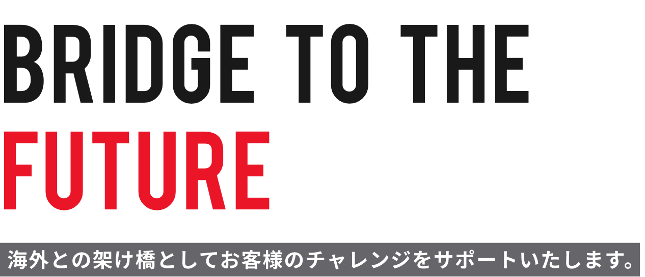 BRIDGE TO THE FUTURE 海外との架け橋としてお客様のチャレンジをサポートいたします。